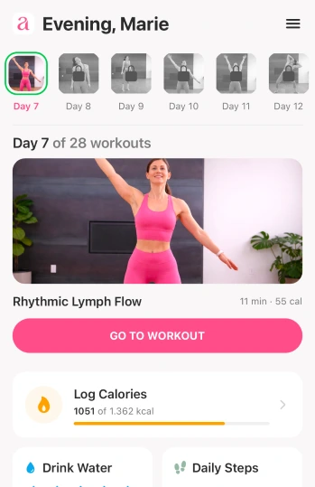 TrueMe home screen with today’s workout